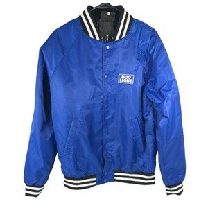 Shaka Wear Bud Light Varsity Bomber Jacket Blue Satin Mens Small NWT Retro Snap